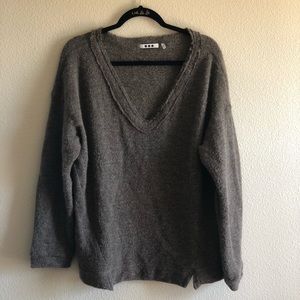 Grey/Brown V Neck Elbow Patch Sweater